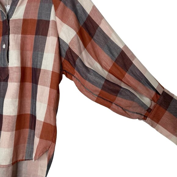 Joie Womens Plaid Top Size XS Oversized Puffy Sleeves Button Front Cider Dia NWT - Picture 4 of 6